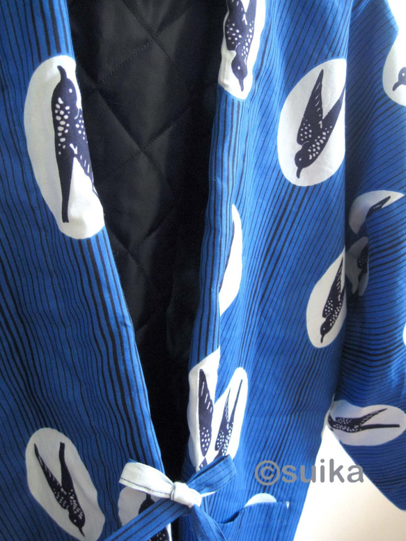 冬の新作☆南仏より★アフリカン・ファブリックの半纏☆ツバメ・ブルーマリン★送料無料 9枚目の画像