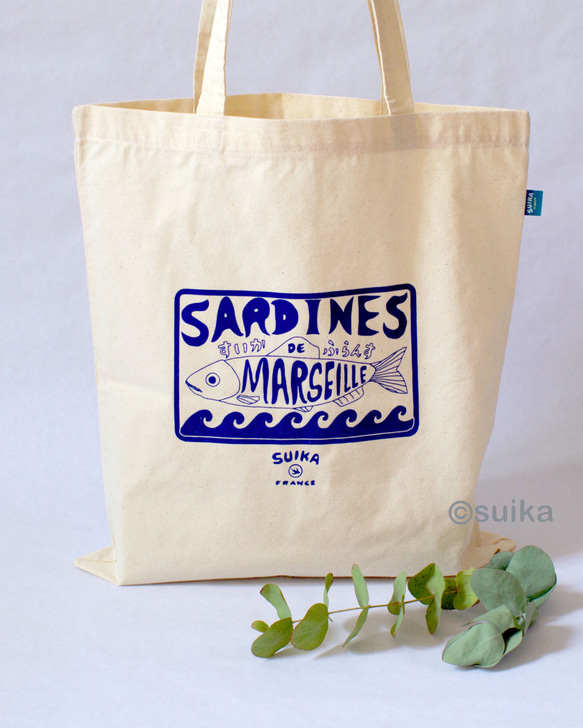 トートバッグ / エコバッグ ☆南仏より 'Sardine de Marseille' ブルー