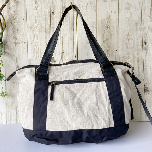 ＊＊＊大人かっこいいボストンバッグ＊M＊フランス軍コットンリネン＊＊＊＊A4サイズ対応＊ミリタリーピローケースリメイク 