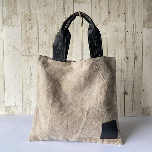 マチなしトート＊洗いざらしリネン＊A4収納可＊ICカードポケット付＊本