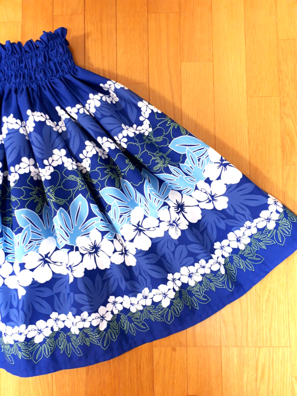パウスカート#大人用#ブルー#青#ハイビスカス フレアスカート hinahina