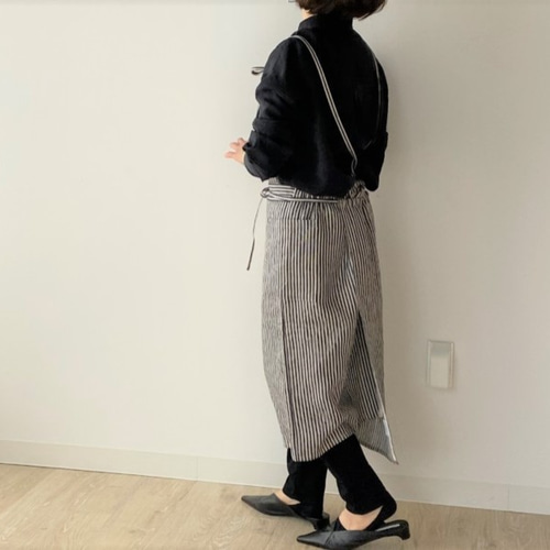 3WAYよくばりスリムエプロン】ストライプ/厚リネン その他 3WAYよくばりスリムエプロン】ストライプ/厚リネン その他