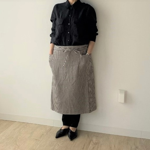 3WAYよくばりスリムエプロン】ストライプ/厚リネン その他 3WAYよくばりスリムエプロン】ストライプ/厚リネン その他