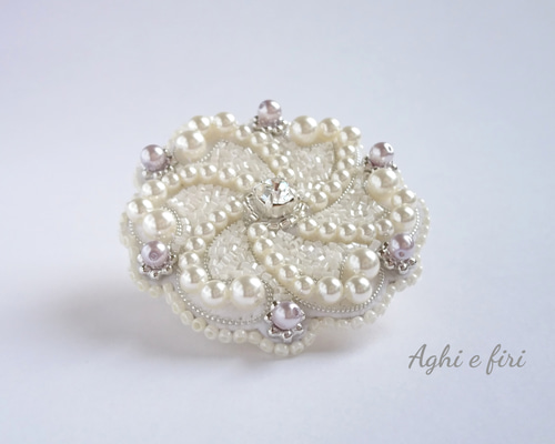 紘 作家銘入り パール シルバーブローチ 花 紘 作家銘入り パール