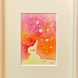 【原画】水彩イラスト✳︎心が暖まるスノーマンの絵✳︎額付き 3枚目の画像