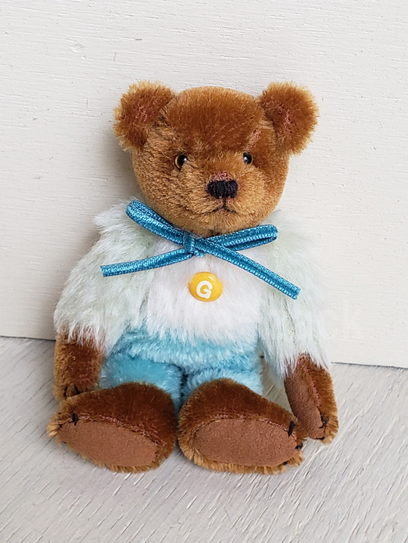 テディベア ★☆優しくむぎっとしてね♪ブルー系★☆可愛い teddy bear クマ アンティーク ヴィンテージ 癒し 2枚目の画像