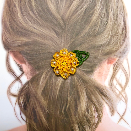 摘みたてフレッシュミモザ❤不規則変形お星様とミモザガラス玉のポニーフック❤ jewel-vox_f-mkk-10798