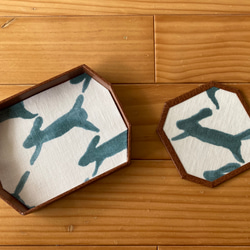 ☆セミオーダー☆ミナペルホネン ラミネート加工 八角形コースターと菓子皿トレイのセット 1枚目の画像