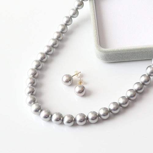 人気！再販】磨きグレー貝パール ネックレス＆K18ピアスセット