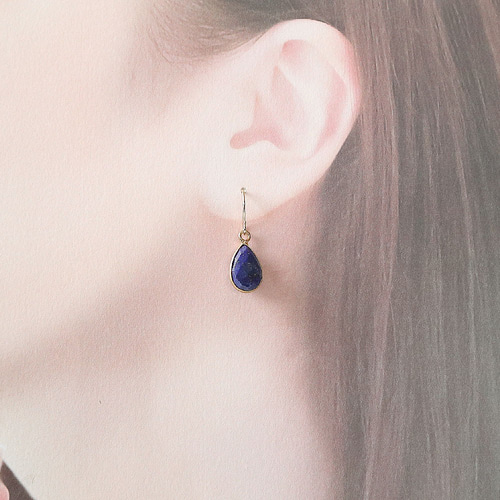 ラピスラズリ ファセットカット ペアシェイプ 一粒 大人ピアス 購入