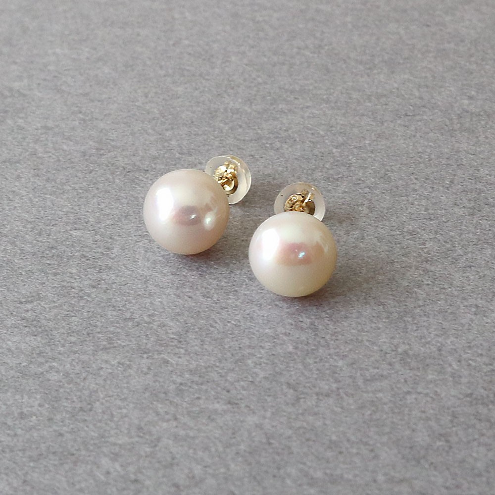 【k18金ピアス】  淡水ボタンパール 約8mm / K18金 スケルトンキャッチ付 スタッドピアス