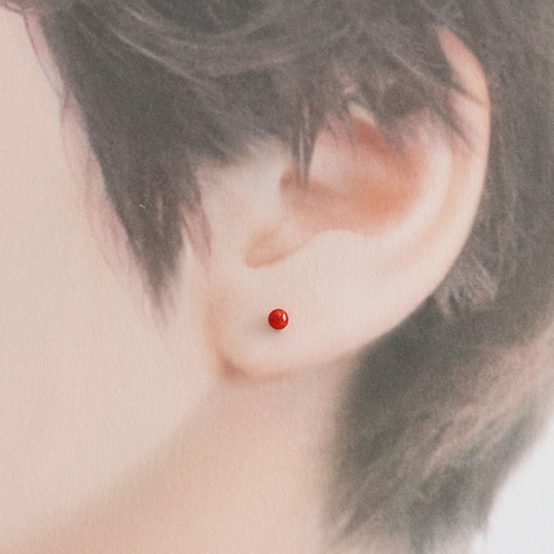 k18金ピアス】 染め赤珊瑚 ラウンド 約3mm K18スケルトンキャッチ付