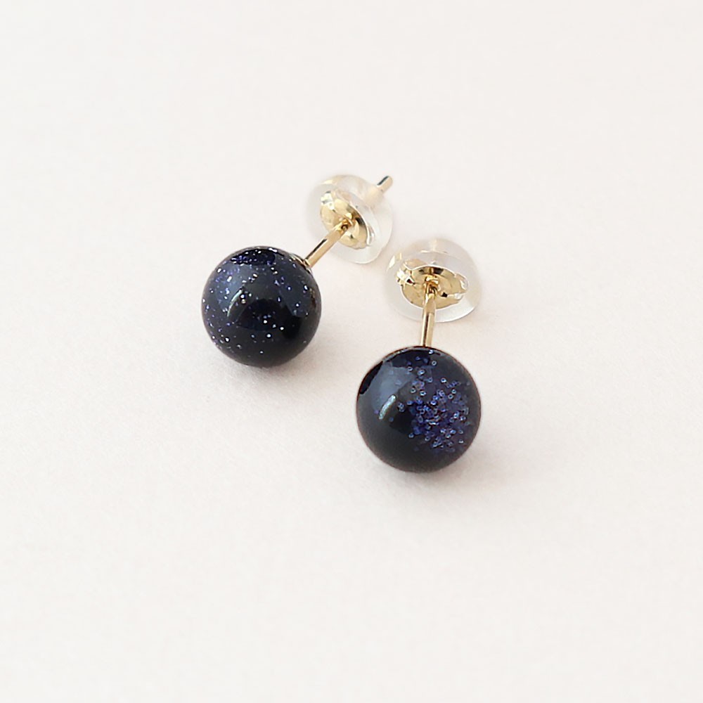 【k18金ピアス】ブルーゴールドストーン ラウンド 約5.5-6mm K18スケルトンキャッチ付 スタッドピアス