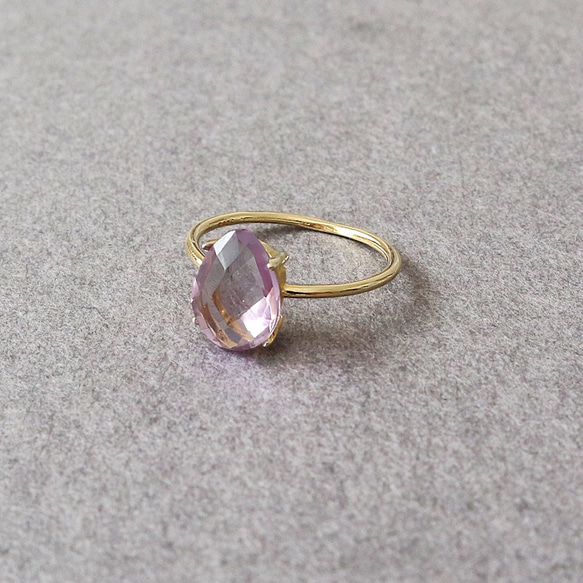 粉紅紫水晶梨形墊形切割 10x7 mm / 銀 925 金戒指 第2張的照片