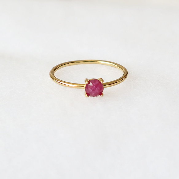 【七月生日石】紅寶石圓形玫瑰切割4毫米/銀925金戒指 第3張的照片
