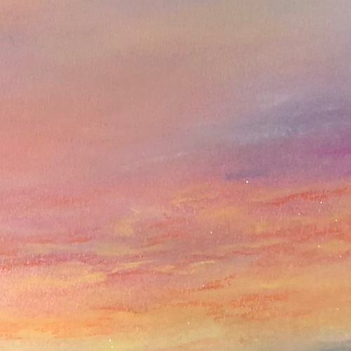 パステル画（原画）夕焼け。 帰り道 夕暮れの空を見上げて 【原画】オイルパステルアート