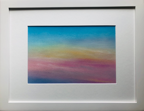 パステル画（原画）空。 パステルアート オーロラ色の空に羽ばたいて パステル画原画