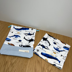 2点セット　40㎝×60㎝小学生向けランチョンマットと給食袋（海の生き物）ネームタグ付き 10枚目の画像