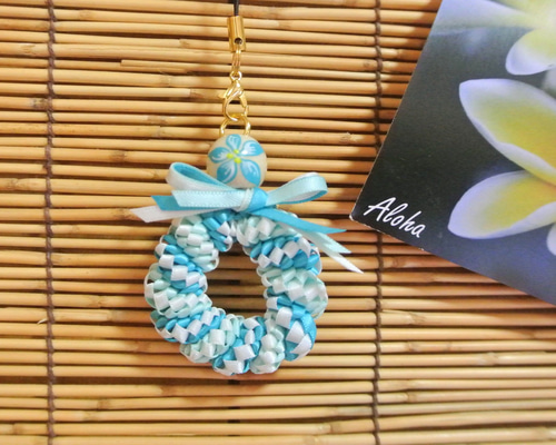 送料無料 ☆ ハワイアン リボンレイ ☆ ストラップ ターコイズブルー