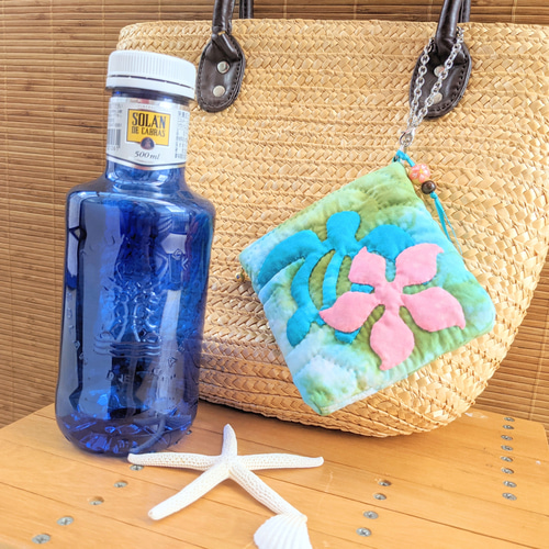 ハワイアンキルト バッグチャームポーチ ☆ ホヌ ストラップ