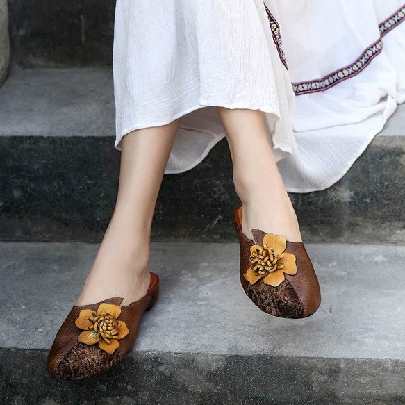 ♥夏季手工製作新款♥牛皮復古花女鞋涼鞋22.5cm-25cm 2色＃271 第3張的照片