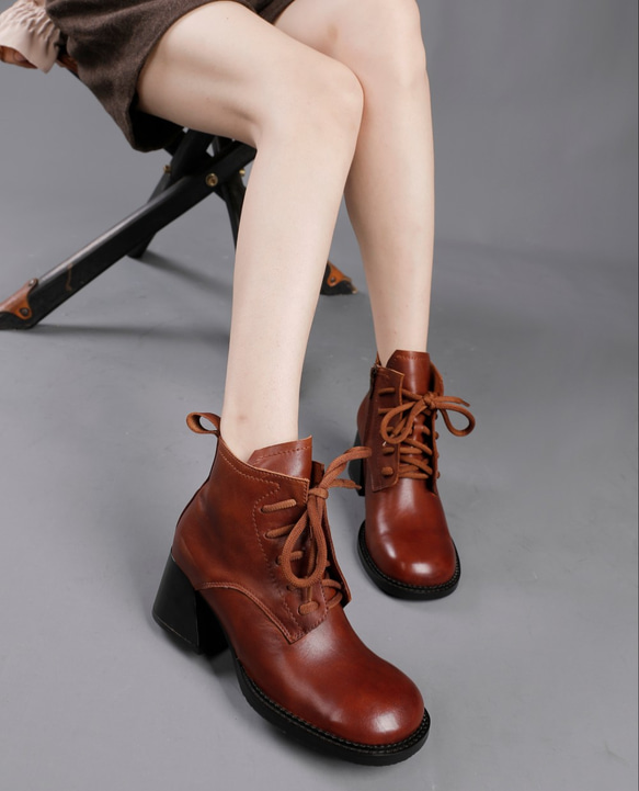 ♥ 新款秋冬手工製作 ♥ 女式真皮皮鞋高跟鞋 22.5cm-25cm #422 第2張的照片