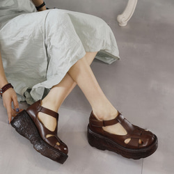 ♥夏季新款手工♥牛皮女士防水台高跟涼鞋22.5cm-25cm＃249 第3張的照片