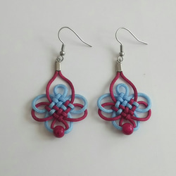 盤長結のピアス 水色＆ピンク Round Brocade knot earring light blue&pink 4枚目の画像