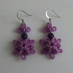 吉祥結　お花のピアス 紫 Good Luck knot flower earring violet 4枚目の画像