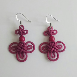 吉祥結のピアス ピンク Good Luck knot earring pink 4枚目の画像