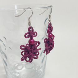 吉祥結 お花のピアス ピンク Good Luck Knot flower earring pink 2枚目の画像