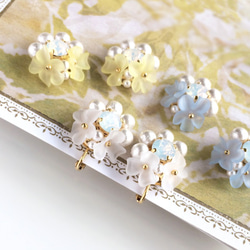 Yellow sheer flower cotton pearl earrings 第5張的照片