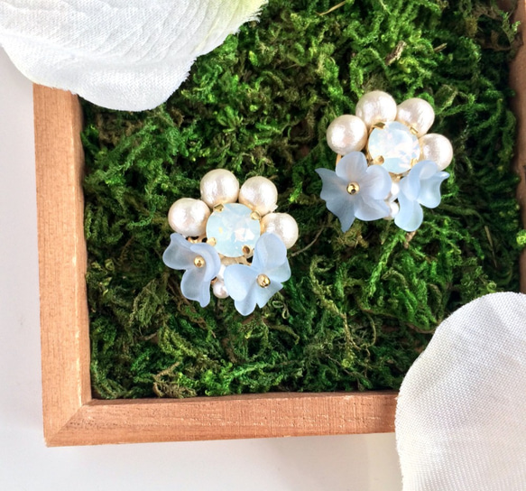 Blue Flower Cotton Pearl Earrings 第2張的照片