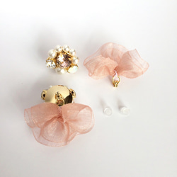 3way♡ Vintage Pink Organdy Bijou Earrings 第5張的照片