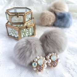 2way♡ Gray Fluffy Rabbit Fur Bag Charm 第2張的照片