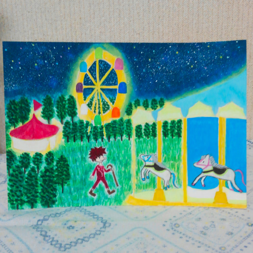 水彩画 原画 「夜の遊園地」 絵画 ろめ 通販 7816273｜Creema(クリーマ