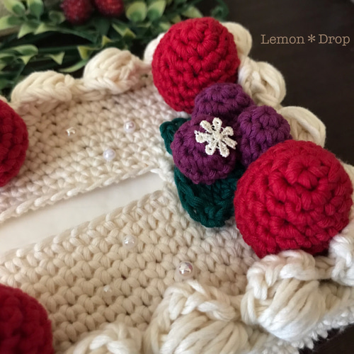 ティッシュボックスカバー 生クリームケーキ 手編み 編み物