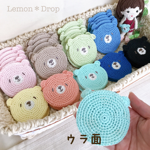たれ目くまちゃんコースター♡手編み コースター Lemon＊Drop