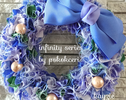 ＊こりどらす＊布リース　刺繍リボン　紫陽花リース こりどらす様専用＊布リース 刺繍リボン 紫陽花リース - メルカリ