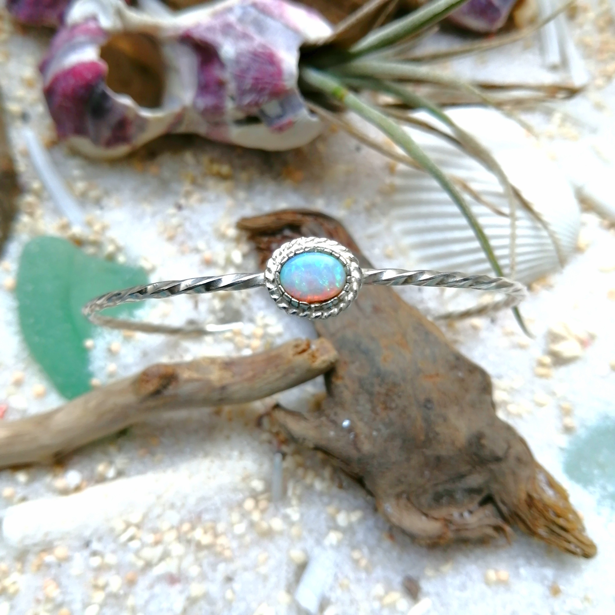 Silver925シンプル爽やかオパールバングル