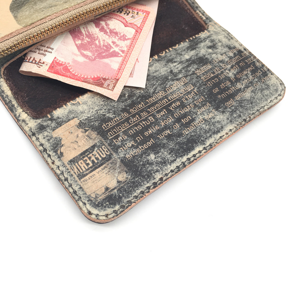 【1945sミニ財布】皺蝋染革 広告柄ミニ財布 4枚目の画像