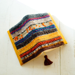 ブックカバー/手帳カバー（文庫本 A6サイズ）ウールの手織り　≪Autumn promenade≫ 1枚目の画像