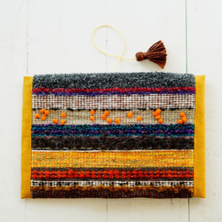 ブックカバー/手帳カバー（文庫本 A6サイズ）ウールの手織り　≪Autumn promenade≫ 4枚目の画像