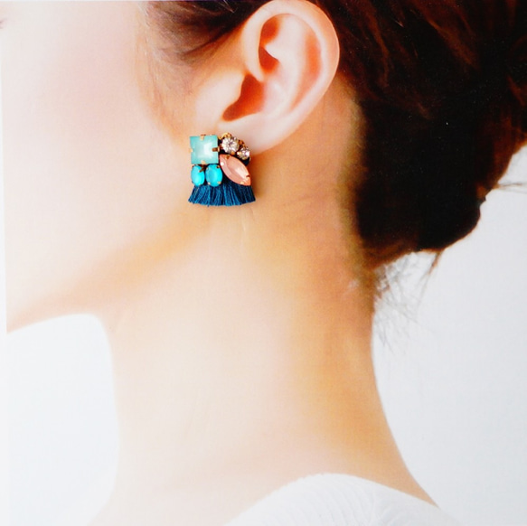 真絲流甦的珠寶耳環*耳環/金屬過敏兼容穿孔多變（太平洋藍） 第2張的照片