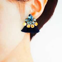 施華洛世奇耳環（黃金用）深藍 第3張的照片