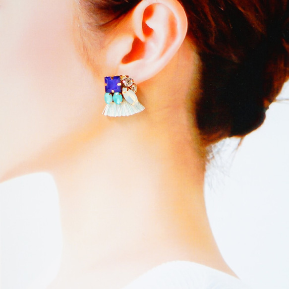 真絲流甦的珠寶耳環*耳環/金屬過敏兼容耳環多變（淺藍色） 第3張的照片