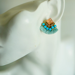 真絲流蘇和珠寶耳環※耳環/金屬過敏兼容穿孔可更換（寶藍色） 第3張的照片