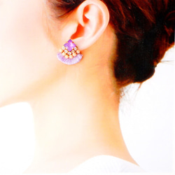 ≪sale≫耳環/真絲流蘇和珠寶（薰衣草） 第3張的照片