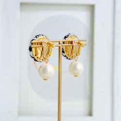 耳環/花式花呢复蓋鈕扣和棉珍珠（單調林） 第5張的照片