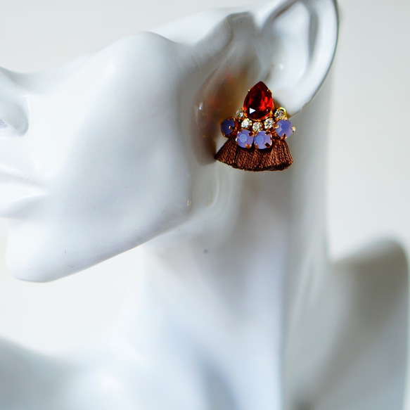 耳環/絲綢流蘇和珠寶（青銅） 第3張的照片